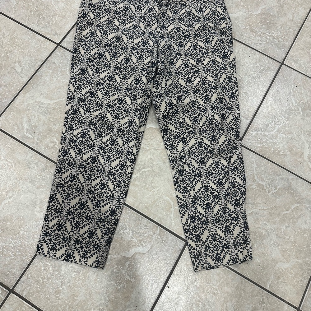 Navy and Cream Printed Cropped Pants